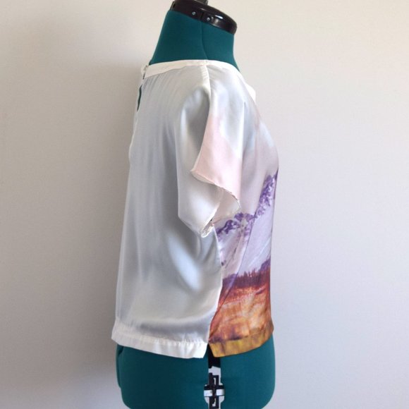 Talula Satin Mountain Graphic Print Short Sleeved Blouse - Picture 3 of 8